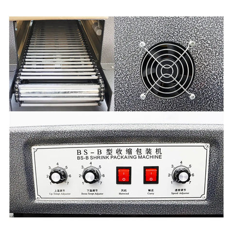 Heavy Duty Automatic Heat Shrink Tunnel Packaging Machine For Pof Pvc Film With Smooth Conveyor Belt And 4500W Motor detailed controls and conveyor.