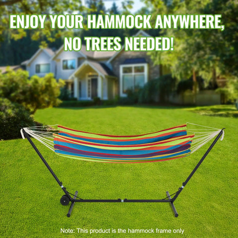 Adjustable Hammock Stand With Wheels For Any Setup One Size Fits All, 9 Foot Heavy Duty Steel Frame in garden setting