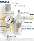 Diagram showing Three Eighths Inch NPT Air Filter Regulator With Water And Oil Separator and Lubricator, components labeled