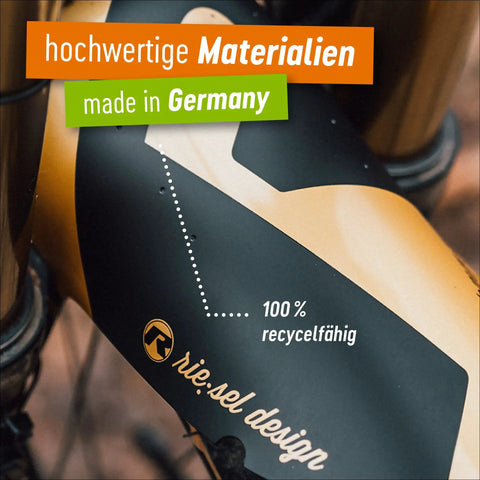 Front Big Bike Fender For Face And Suspension Fork Protection Keeps Goggles Clean And Your Gear Dry On Wet Trails For Enduro Trail All Mountain Cross Country Freeride Downhill And EMTB Rides with German branding and recyclable materials.
