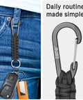 Paracord Keychain for Men and Women with Carabiner and Aluminum Clip attached to jeans, supporting keys
