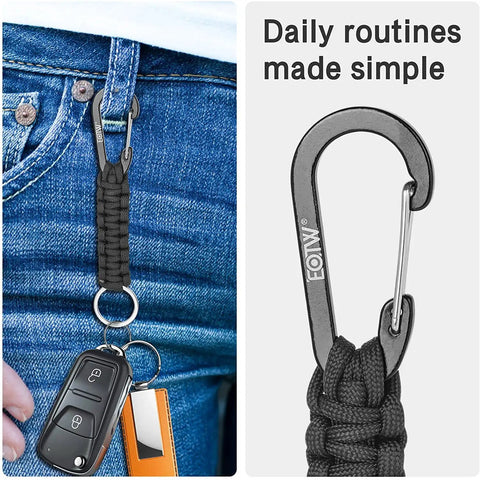 Paracord Keychain for Men and Women with Carabiner and Aluminum Clip attached to jeans, supporting keys