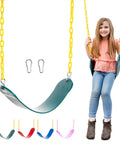 Girl sitting on Heavy Duty Strap Swing Seat With Carabiners For Easy Install, Replacement Swing Seat For Outdoor Playsets And Jungle Gyms, Green