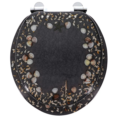 Deluxe Resin Maui Decorative Elongated Toilet Seat With Slow Close And No Slam Chrome Hinges, coastal shell theme, top view
