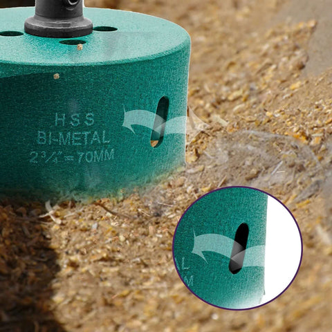 Qjaiune 2 3/4in (70mm) bi-metal hole saw with arbor; green HSS cutter for wood/plastic/drywall