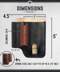 American Made Leather EDC Pouch for Men with Rugged Multitool Sheath and Holster Belt Clip showing size dimensions