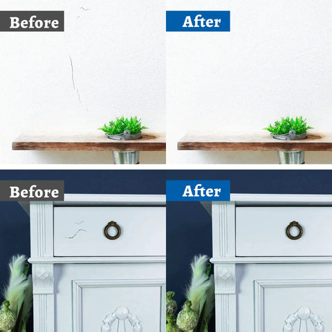 Before and after using Perfect White Multi Surface Touch Up Paint Pen With Built-In Brush Fast Dry Water Based Acrylic Low Odor 1.5 Fl Oz Semi Gloss Finish For Walls Trim Doors Cabinets Wood Furniture And Appliances on wall and cabinet