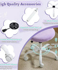 Diagram of Cute Mini Vanity Chair With Faux Fur Wheels, Adjustable Height Armless Office Desk Stool, showcasing features.