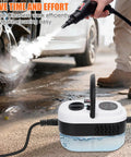 7 In 1 Handheld Steam Cleaner With 2500W High Pressure For Deep Cleaning Grease And Grime On Kitchen Bathroom Hardwood Floors And Upholstery Heavy Duty Steam Jet That Cleans Like Crazy in use, cleaning a car tire.
