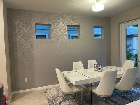 Peel And Stick 3D Gray Floral Damask Wallpaper For Bedroom Removable Embossed Self Adhesive Wall Covering in dining room setting