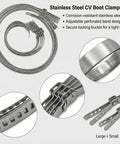 Universal Adjustable Stainless Steel CV Boot Clamp Kit 12 Piece Set featuring corrosion-resistant, adjustable bands.
