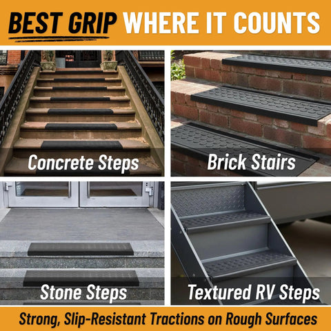 Outdoor Bullnose Stair Treads Heavy Duty Non Slip Mats For Concrete Brick And Textured Steps With Wrap Edge Grip on various steps