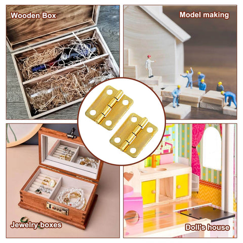 Image showing uses of 100 Piece Tiny Dollhouse Hinges Set With 180 Degree Mini Metal Hinge Hardware And 400 Screws for projects.