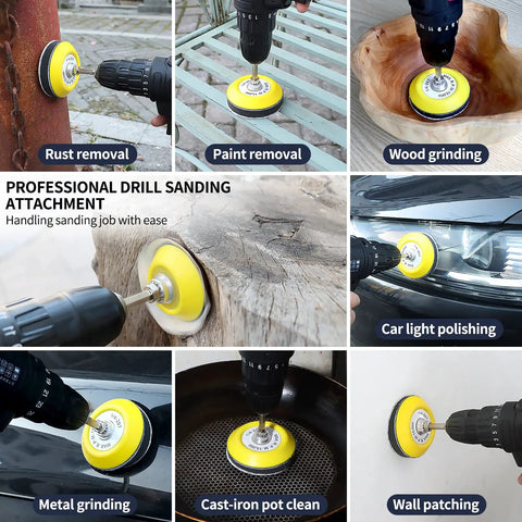 Ultra Handy 120Pc 3 Inch Sanding Discs Kit for drill and rotary tool in use for rust, paint, wood, metal, and car polishing.