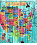 Colorful US Map Curtain Set For Kids Bedroom And Classroom, Cartoon America Design Blackout Window Drapes, 63x72 Inches