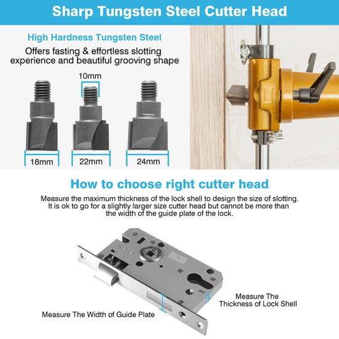 Mortise Lock Jig Kit For Wooden Doors With 3 Tungsten Steel Cutter Blades guide on choosing cutter head size