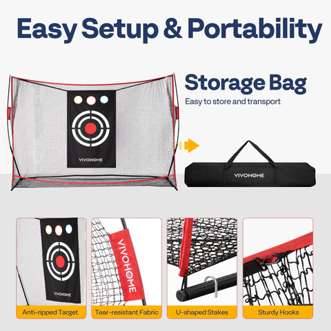 Heavy Duty Pro Grade Golf Practice Net 10 X 7Ft for Hitting, Chipping, Indoor Setup with Mat, Target Cloth, Carry Bag