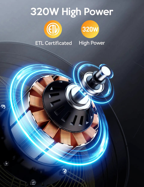 Internal view of the 320W motor in the 24 Inch Industrial Drum Fan With 320W Power, showcasing its high power ETL certified components.