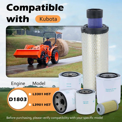 All-In-One Maintenance Filter Kit For L3301 HST And L3901 HST With D1803 Engine with air, oil, hydraulic, and fuel filters