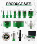 All In One Tile Hole Saw Kit 13 Pcs Diamond Core Drill Bits Set 6mm 6mm 8mm 20mm 25mm 35mm 50mm 65mm 100mm With Finger Bit Four And A Half Inch Cutting And Grinding Disc SDS Adapter For Tile Porcelain Ceramic Marble
