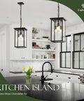 8 Inch Modern Black Exterior Lantern Pendant Light With 3 Lights, Acrylic Bubble Glass Shade in a kitchen setting