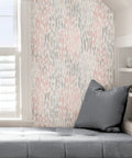 Peel And Stick Pink And Grey Speckle Wallpaper For Walls Easy To Apply And Remove Repositionable And Residue Free Perfect For DIY Accent Walls Kids Rooms Or Creative Home Decor Projects featuring watercolor dots in a cozy living space.