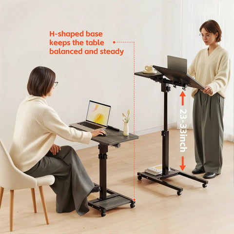 Overbed Table With Wheels Adjustable Height 23 to 33 Inches, Rolling Laptop Desk With Tilting Top 0 to 90 Degrees, Black