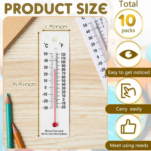 Mercury Free Science Thermometer Set Of 10 For Students, Boiling Point Thermometers, white, 1.5x5.5 inches, classroom use