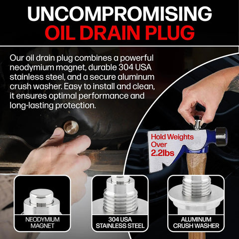 Magnetic Engine Oil Drain Plug M12 X 1.25MM Stainless Steel Fits Infiniti, Lexus, Nissan, Toyota With Aluminum Crush Washer Debris Magnet