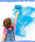 Child using 30 Piece Pro Grade Microfiber Paint Roller Covers Set 4 Inch Naps for smooth even coverage on wall