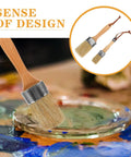 Close-up of Two Piece Wood Handle Deck Stain Brush Set With Synthetic Bristles For Fence And Wall Staining Pro Grade Paint Brushes