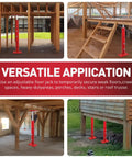 Four Pack Adjustable House Jacks For Floor Leveling And Crawlspace Support Built Like A Tank Heavy Duty Rust Proof Steel Prop 19 To 36 Inches Range securing porches and stairs.
