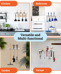Heavy Duty Wall Mount Broom And Mop Holder With 3 Tier Racks And 4 Hooks 17 Inch Stainless Steel Organizer in various settings