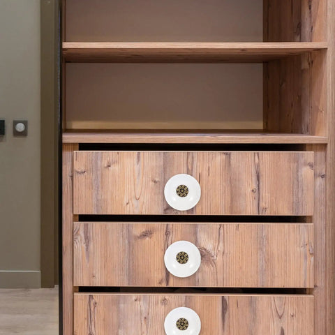 Two Pack Single Hole Dresser Handles For Cabinets And Drawers White Antique Round Door Knobs on wooden drawers.