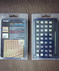Leather Stamp Kit 37 Piece Set With One Eighth Inch Tall Number And Alphabet Stamps Steel Handle Pro Grade For Leathercraft Personalizing Wallets Belts Bags Straps And DIY Gifts in retail packaging showing stamps and handle.
