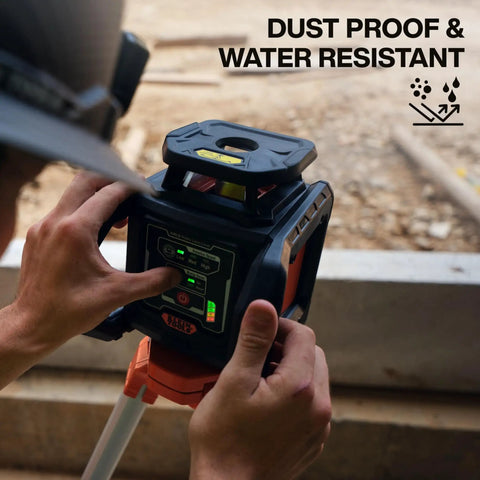 Green Self Leveling Rotary Laser Level Kit With Plumb Spot For Pro Grade Precision In Horizontal And Vertical Alignment, 1150 Foot Range With Detector, Rechargeable, Tripod, 9 Foot Grade Rod, Carrying Case, Class 3R, dust proof and water resistant