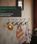 Old School Cast Iron Wall Hooks Solid Five Pack Heavy Duty Rustic Design with hats and bags in a vintage setting.