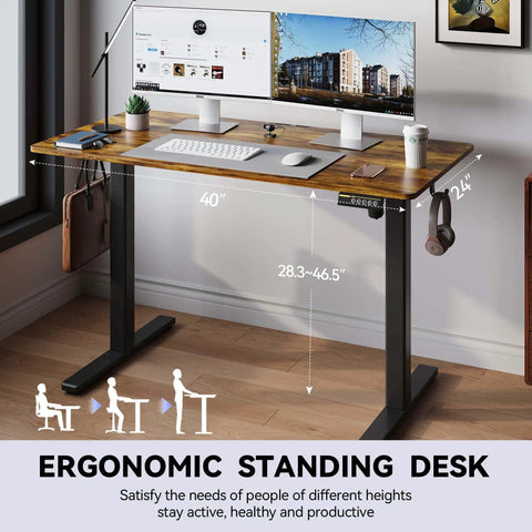 Electric Standing Desk 40 By 24 Inch Sit Stand Desk With Memory Presets Adjustable Height From 28.3 To 46.5 Inches