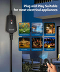 Rugged Built Tough Outdoor Wireless Remote Outlet Switch for Lights and Decor, controlling appliances from inside the house.