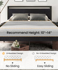 Heavy Duty Full Size Bed Frame With Wooden Headboard And Footboard In Black Oak, showing recommended mattress height for best fit.