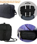 Underseat Carry On Duffle Bag That Fits United Airlines 17x10x9 Rule, showing handle use on luggage