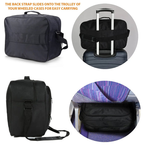 Underseat Carry On Duffle Bag That Fits United Airlines 17x10x9 Rule, showing handle use on luggage
