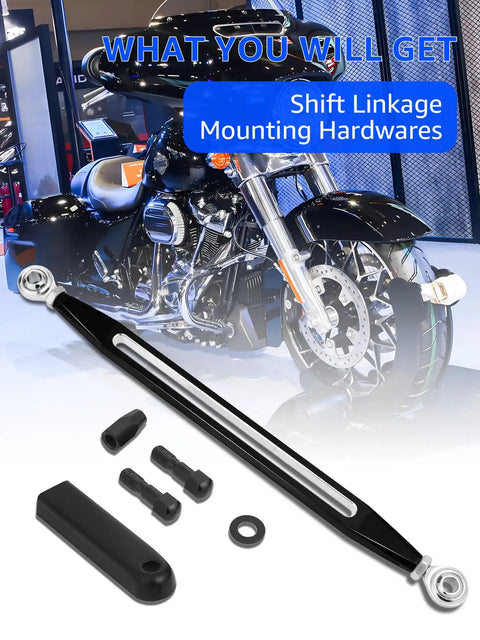 Aftermarket Shift Linkage Replacement For Harley Davidson 1986 2024 Street Glide Electra Glide Road King Road Glide Softail Smooth Precise Gear Shifts With Polished Finish, black shift linkage kit with hardware