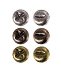Six Idea-ology Metal Mini Fasteners in silver, bronze, and gold antique finishes, one quarter inch, for scrapbooking and card making.