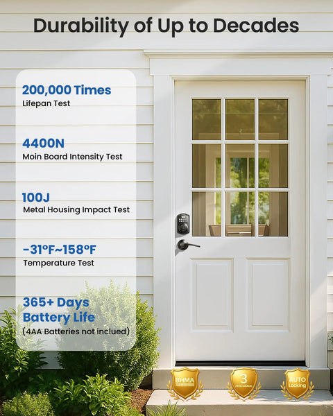 Keyless Front Door Lock With Dual Lever Handles Electronic Keypad Deadbolt Easy Install Smart Lock Set on white door