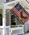 Patriotic 250th Anniversary USA Flag 3x5 Ft Double Sided Outdoor Banner displayed on porch with eagle and stars design.