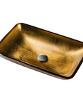 Rectangular Gold Glass Vessel Bathroom Sink 22 Inch Above Counter Slick Modern Look With Scratch Resistant Finish Easy To Clean
