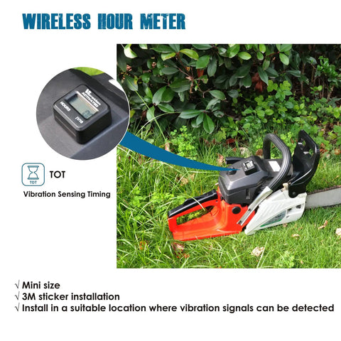 Digital Mini Vibration Activated Hour Meter For Gas Engines, Keeps Real Running Hours 0 To 999.99, Non Resettable, 3 Interval Maintenance Reminders, Compact Time Gauge For Lawn Equipment Generators And Small Motors on chainsaw