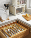 Expandable Bamboo Silverware Organizer For Kitchen Drawers, Big Capacity, Solid Utensil And Cutlery Tray, Natural Finish