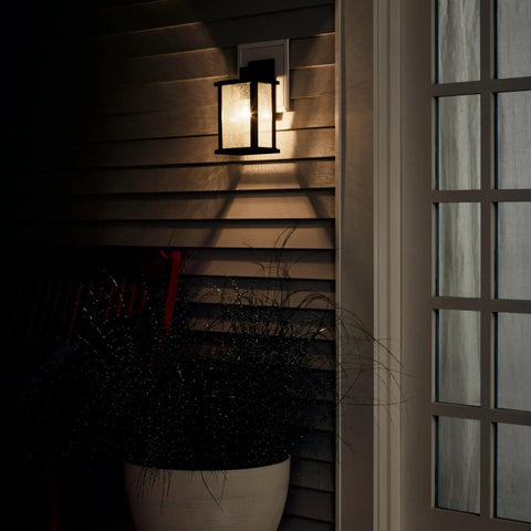 Outdoor Wall Light Sconce With Black Finish And Clear Ribbed Glass, 1 Light Exterior Fixture For Entryways Patios And Porches
